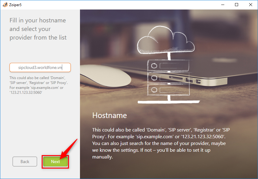 Zoiper - click Next để tiếp tục cấu hình