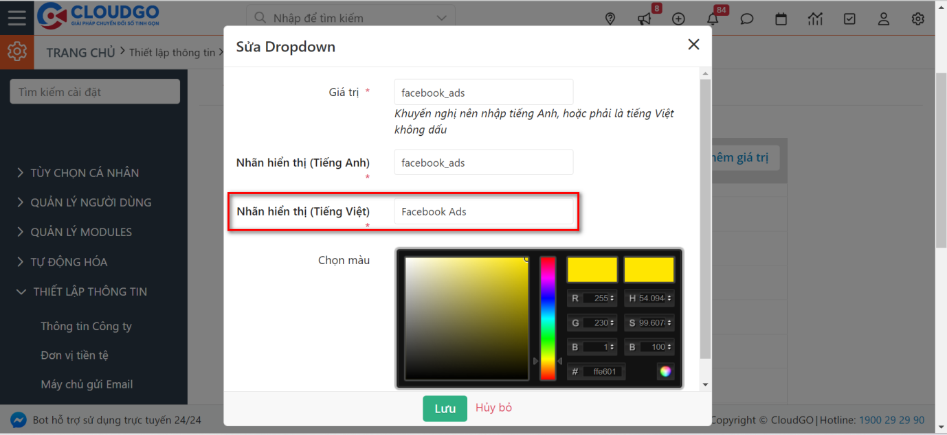 Ví dụ minh hoạ thêm cho giá trị Picklist tiếng Anh hoặc tiếng Việt không dấu