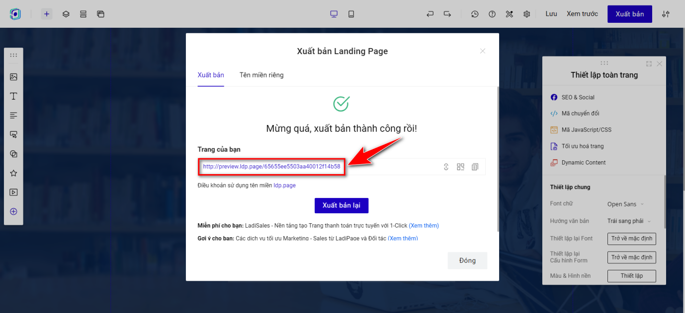 Truy cập link Landing Page đã xuất bản để submit data test