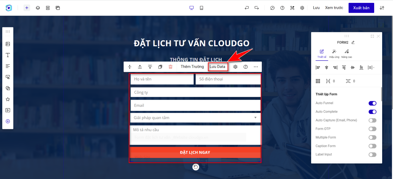 Bước 3 - Click vào full form, chọn Lưu data