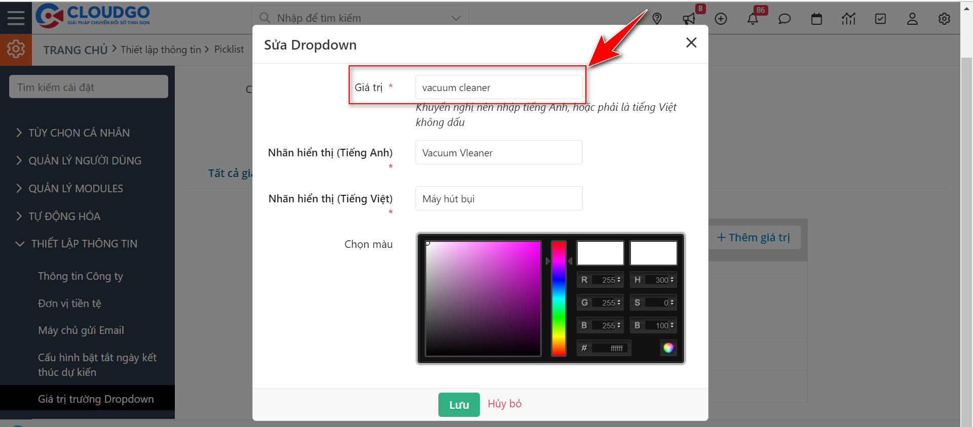 Mapping Giá trị khách hàng chọn với Key của trường Picklist trên CRM