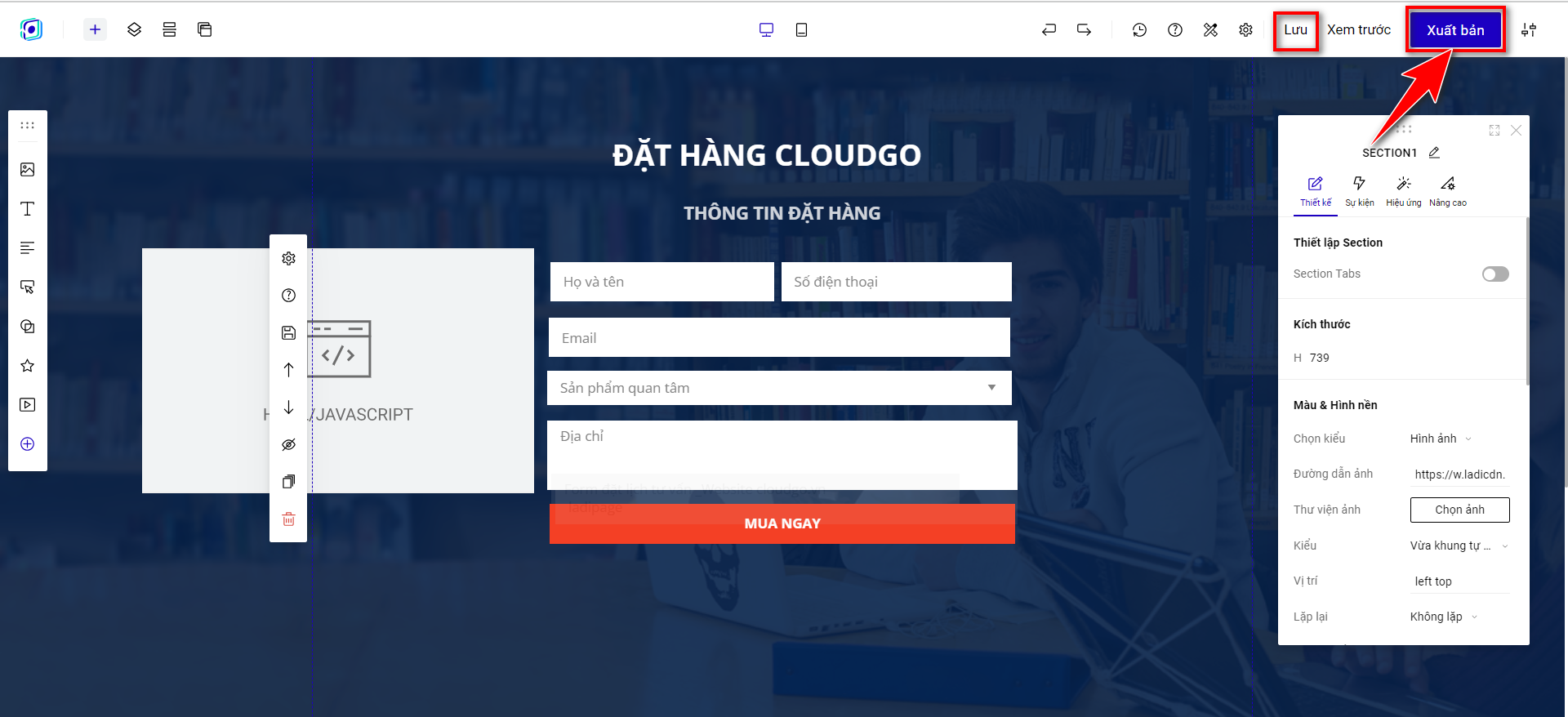 Bước 6 - Lưu, xuất bản và kiểm thử Landing Page