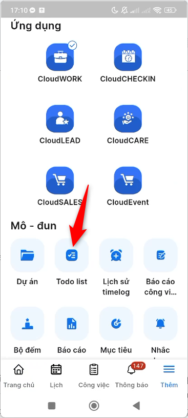 Chọn module Todo list