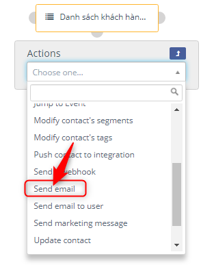 Chọn hành động Send email