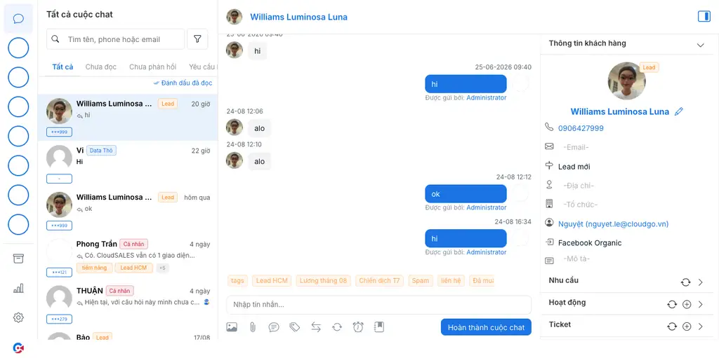 Màn hình quản lý Zalo Chatbox tập trung để chat với nhiều khách hàng