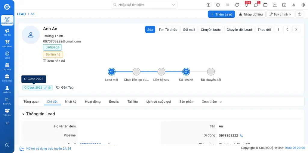 Di chuột vào tag đã gắn tại màn hình chi tiết để hiện icon Sửa và icon Thùng rác xoá tag