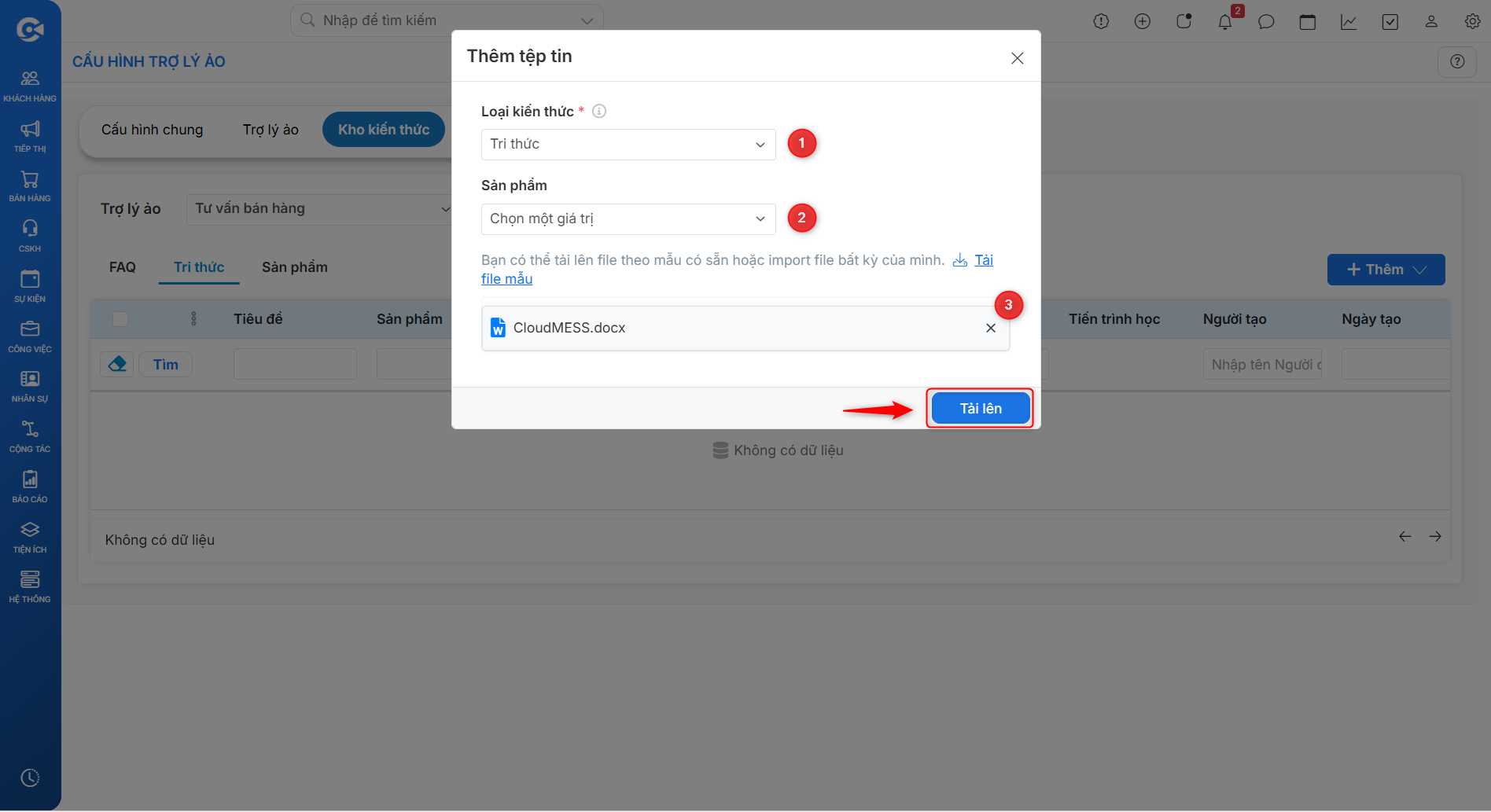 Form tải file kiến thức Tri thức
