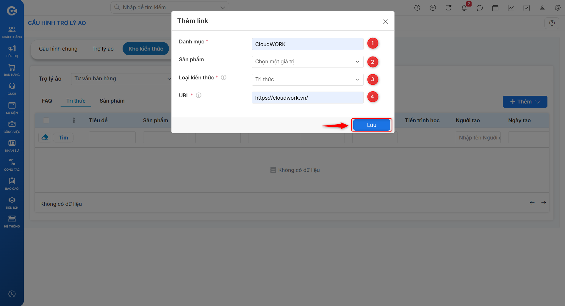 Form thêm link kiến thức Tri thức