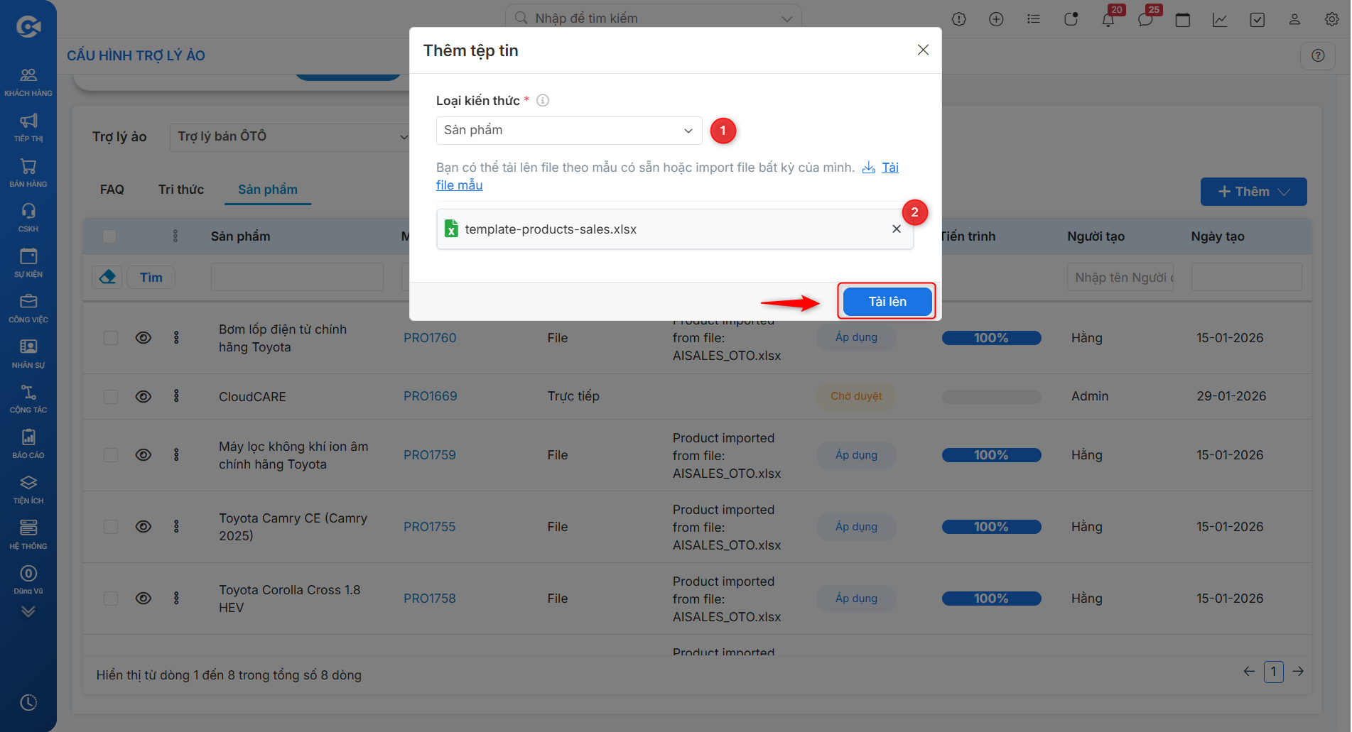 Form tải file kiến thức Sản phẩm