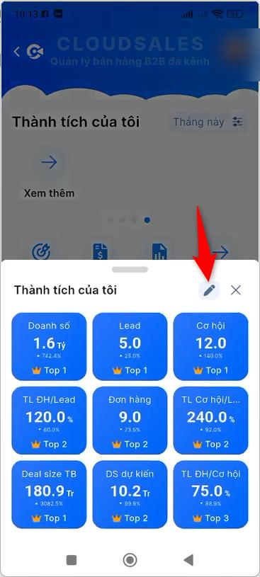 Nhấn biểu tượng Chỉnh sửa trong danh sách thành tích