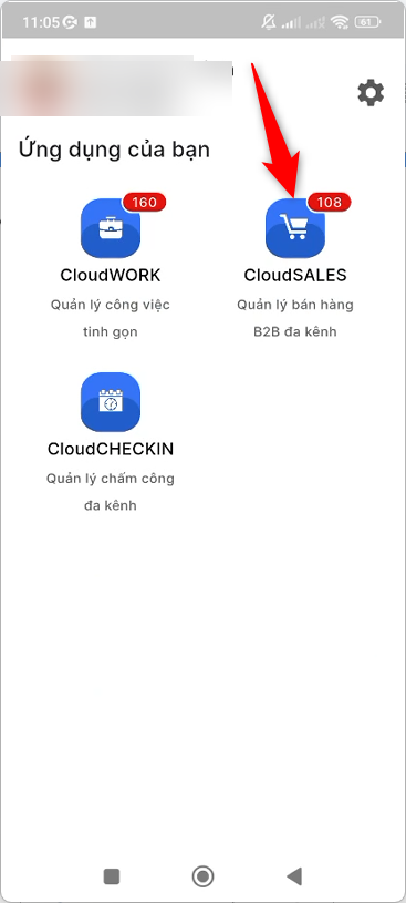 Chọn phân hệ CloudSALES tại màn hình Ứng dụng của bạn sau khi đăng nhập