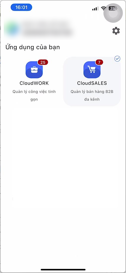 Nhấn giữ biểu tượng CloudSALES để đặt làm phân hệ mặc định, phân hệ hiển thị dấu tích