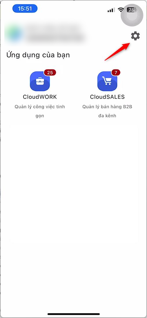 Nhấn biểu tượng bánh răng tại màn hình CloudGO