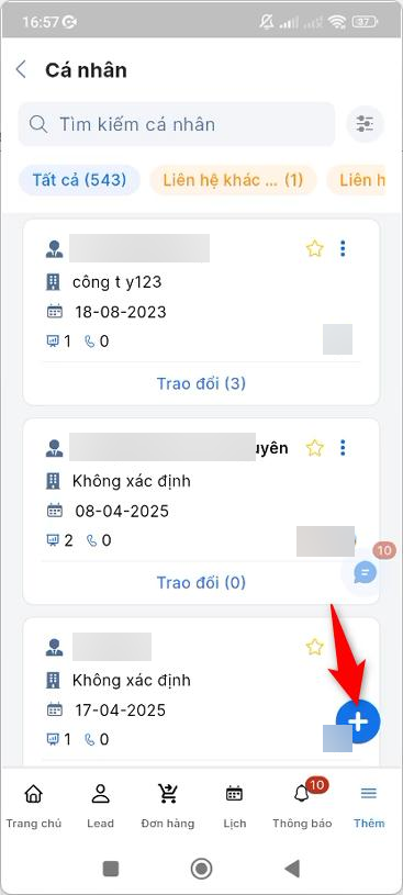 Nhấn icon dấu cộng để thêm mới Người liên hệ