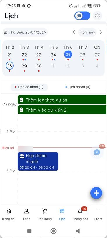 Màn hình Lịch cá nhân