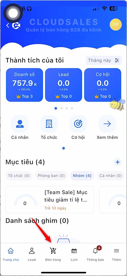 Nhấn menu Đơn hàng ở thanh điều hướng phía dưới