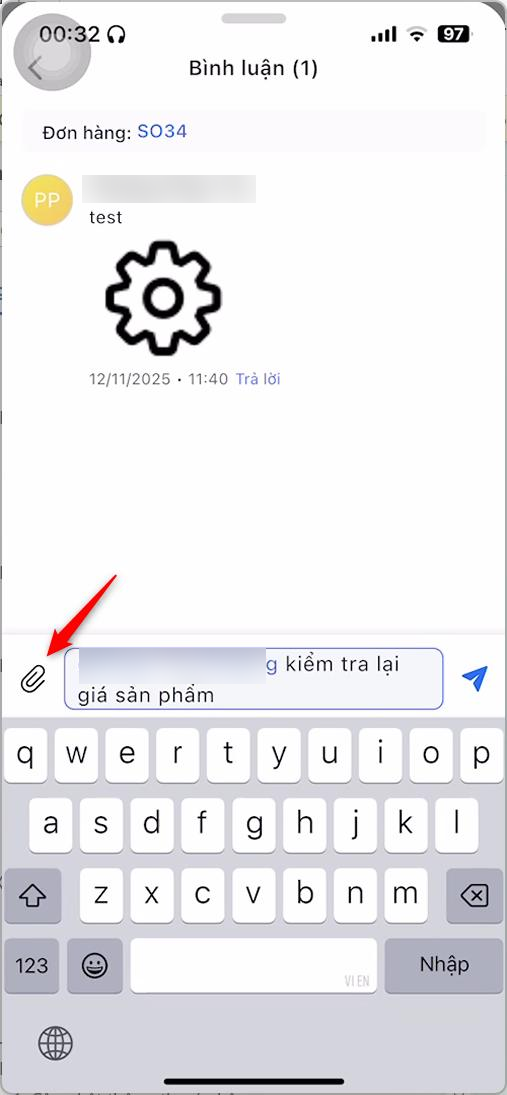 Nhấn icon kẹp giấy bên trái ô nhập để đính kèm file