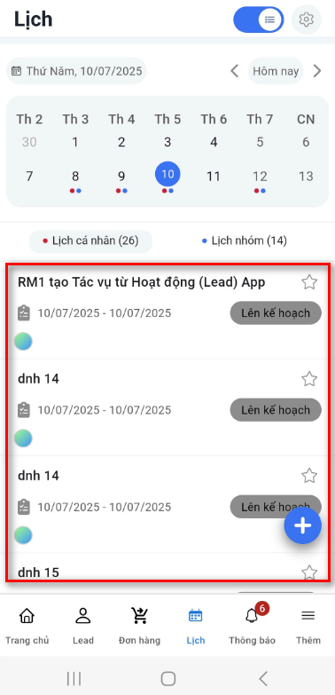 Lịch hiển thị dạng danh sách