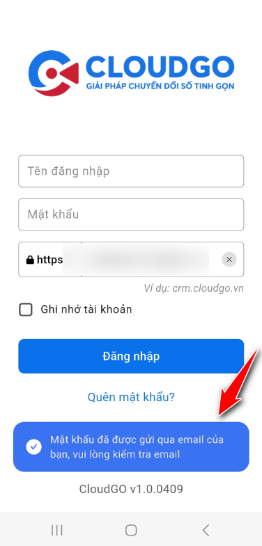 Thông báo mật khẩu đã được gửi qua email