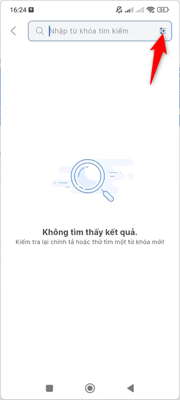 Nhấn icon góc phải trên cùng để chọn module tìm kiếm